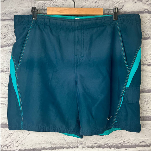 Vintage NIKE Men's L Swim Trunks Check Logo‎ Mesh Lined Drawstring Pockets Beach - Picture 2 of 6